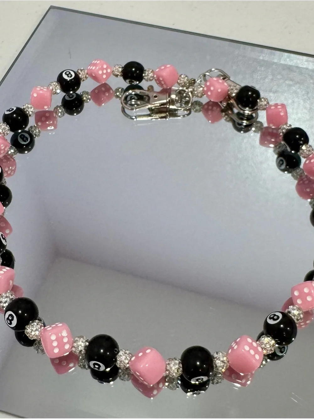 New Pink & Black Beaded Bag Chain 18 inches